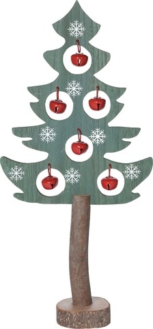 Decoratiune Tree w bells, 17.5x6x37 cm, lemn, verde/rosu