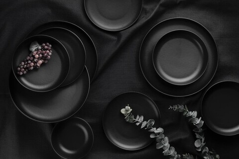 Serviciu de masa (16 Pieces), L'essentiel Maison, 719KTP3344, Farfurie adâncă: 19 x 19 x 5 cm (4 bucăți), Negru mat