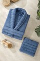 Set halat si prosop de baie, L'essentiel Maison, Carla, Albastru indigo