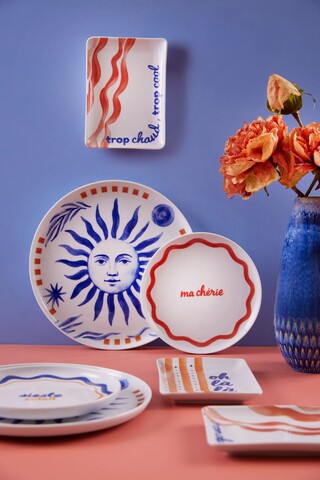 Set de cină (12 piese), L'essentiel Maison, 710KTP3118, Farfurie adâncă: 19 cm (4 bucăți), Albastru rosu