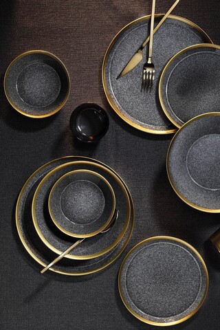 Serviciu de masa (8 Pieces), L'essentiel Maison, 719KTP9735, Farfurie adâncă: 21 cm (2 bucăți), Negru