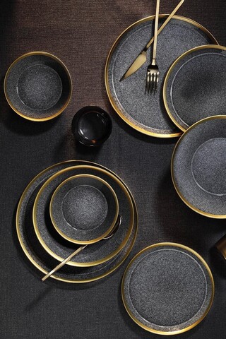Serviciu de masa (16 Pieces), L'essentiel Maison, 719KTP9738, Farfurie: 20 x 20 x 3 cm (4 bucăți), Negru