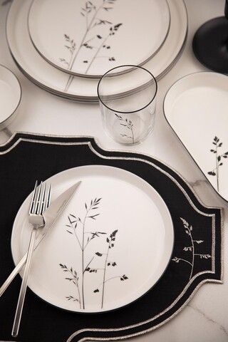 Set de cină (27 piese), L'essentiel Maison, 710KTP9745, Farfurie: 21 x 21 cm (6 bucăți), Alb/Negru