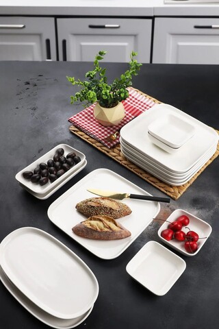 Set de mic dejun (14 Pieces), L'essentiel Maison, 335RTN1185, Farfurie mare: 13 x 25 x 2 cm (2 bucăți), Alb