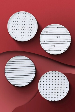 Set platouri servire desert (4 Pieces), L'essentiel Maison, 710KTP3628, Alb/Negru