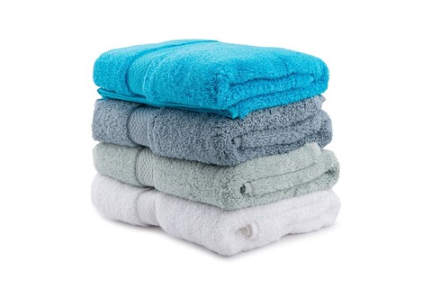 Set prosoape de baie 4 piese, L'essentiel Maison, Colorful 50, Alb / Verde apă / Gri deschis / Aqua