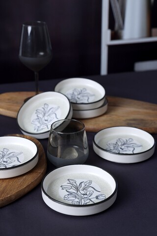 Set boluri ceramice (6 Pieces), L'essentiel Maison, 275KRM2361, Antibacterian, Alb/Negru