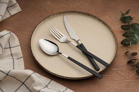 Set tacamuri (12 Pieces), L'essentiel Maison, 294HRO1105, Furculiță de masă: 21 x 2,5 cm (4 bucăți), Crom / Negru