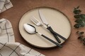 Set tacamuri (12 Pieces), L'essentiel Maison, 294HRO1105, Furculiță de masă: 21 x 2,5 cm (4 bucăți), Crom / Negru