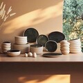 Serviciu de masa (55 Pieces), L'essentiel Maison, 216KRC1273, Farfurie: 20,5 x 19,5 x 3,5 cm (12 bucăți), Alb/Negru