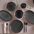 Serviciu de masa (55 Pieces), L'essentiel Maison, 216KRC1273, Farfurie: 20,5 x 19,5 x 3,5 cm (12 bucăți), Alb/Negru