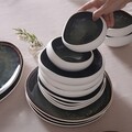 Serviciu de masa (55 Pieces), L'essentiel Maison, 216KRC1273, Farfurie: 20,5 x 19,5 x 3,5 cm (12 bucăți), Alb/Negru