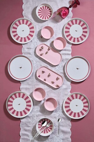 Set de mic dejun (14 Pieces), L'essentiel Maison, 430KSV6139, Platou: 22 x 11 x 3,5 cm (2 bucăți), Roz / Roșu