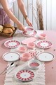 Set de mic dejun (14 Pieces), L'essentiel Maison, 430KSV6139, Platou: 22 x 11 x 3,5 cm (2 bucăți), Roz / Roșu