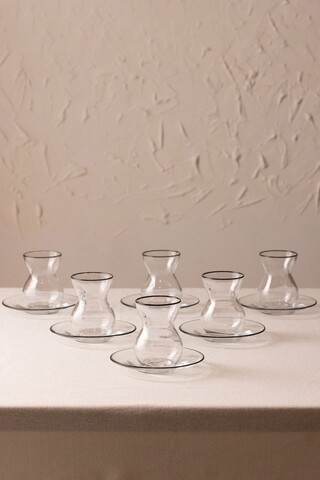 Set pahare pentru ceai (12 Pieces), L'essentiel Maison, 127RKL1209, Farfurie: 12 x 12 x 1,7 cm (6 bucăți), Negru