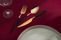 Set tacamuri (12 Pieces), L'essentiel Maison, 294HRO1109, Furculiță de masă: 21 x 2,5 cm (4 bucăți), Aur/Negru