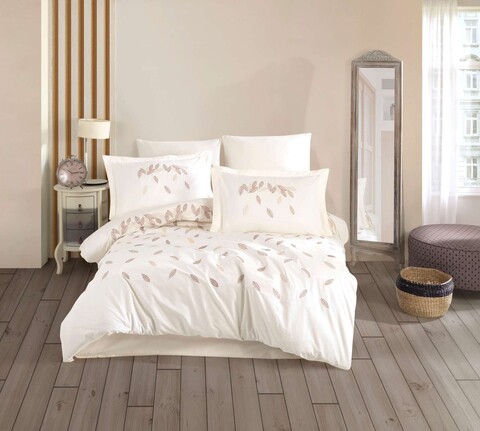 Lenjerie de pat dubla din poplin brodat, L'essentiel Maison, Lidia, Crem
