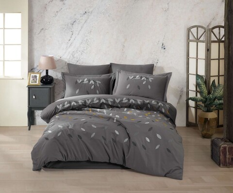 Lenjerie de pat dubla din poplin brodat, L'essentiel Maison, Lidia, Gri