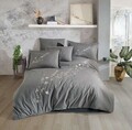 Lenjerie de pat dubla din poplin brodat, L'essentiel Maison, Vera, Gri