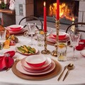 Serviciu de masa (58 Pieces), L'essentiel Maison, 216KRC1274, Farfurie: 20,5 x 20,5 x 4 cm (12 bucăți), Roșu / Alb