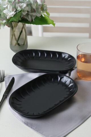 Set platouri servire (2 Pieces), L'essentiel Maison, 275KRM2310, Antibacterian, Negru mat