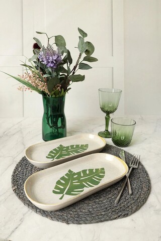 Set platouri servire (2 Pieces), L'essentiel Maison, 275KRM2278, Alb/Verde