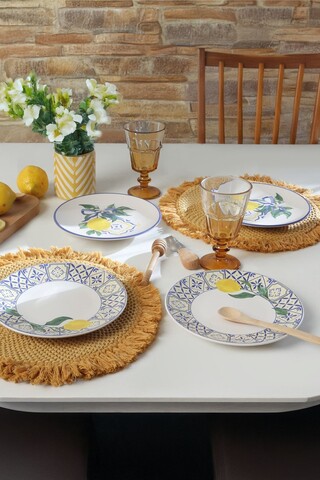Set platouri servire desert (4 Pieces), L'essentiel Maison, 275KRM2261, Alb / Bleumarin / Galben
