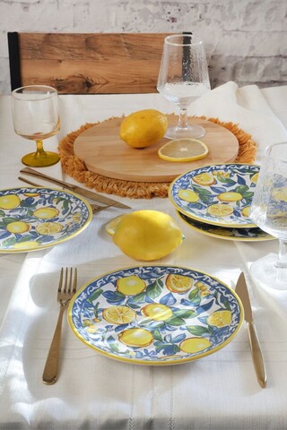 Set de servire pentru tort (4 piese), L'essentiel Maison, 275KRM2264, Albastru/Galben