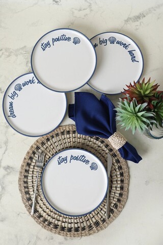Set platouri servire desert (4 Pieces), L'essentiel Maison, 275KRM2270, Alb/Albastru