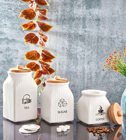 Set recipiente cu capac (3 Pieces), L'essentiel Maison, 111LIV2101, Mediu: 10 x 18 cm (1 bucată), Alb
