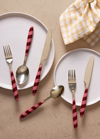 Set tacamuri (36 Pieces), L'essentiel Maison, 280TMA3721, Furculiță de masă: 19 x 3 cm (6 bucăți), Auriu / Roz