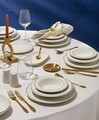 Serviciu de masa (53 piese), L'essentiel Maison, 667PRS1149, Farfurie: 21 x 21 cm (12 bucăți), Alb/Auriu