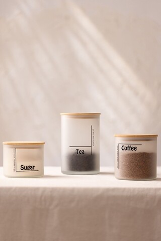 Set recipiente cu capac (3 Pieces), L'essentiel Maison, 127RKL1404, Borcan mediu: 10 x 10 x 10 cm / 600 ml (1 bucată), Alb