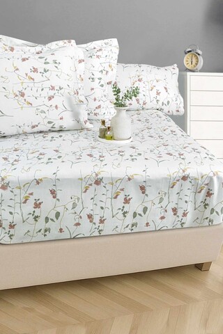 Set de pat pentru o persoana (cearceaf cu elastic si perna) Satin, L'essentiel Maison, Mia 100, Alb / Verde / Roșu / Galben