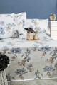 Set de pat dublu (cearceaf cu elastic si perne) Satin, L'essentiel Maison, Carina 160, Alb / Albastru / Verde / Roz