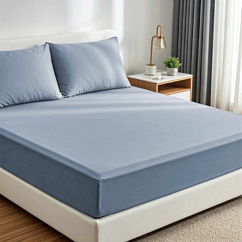 Set de pat pentru o persoana (cearceaf cu elastic si perna) 2 piese, L'essentiel Maison, Muslin 100, Albastru