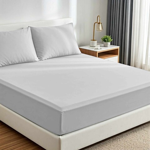 Set de pat pentru o persoana (cearceaf cu elastic si perna) 2 piese, L'essentiel Maison, Muslin 100, Gri deschis