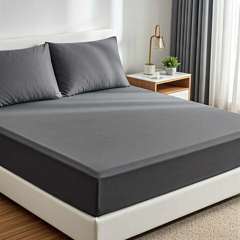 Set de pat pentru o persoana (cearceaf cu elastic si perna) 2 piese, L'essentiel Maison, Muslin 120, Gri inchis