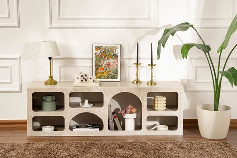 Consola, Hanah Home, Ferlis, 160x51x40 cm, Travertin Marmură / Gresie