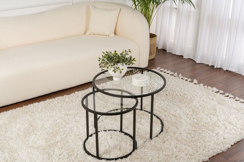 Set masute de cafea, Hanah Home, Black-Transparent-60-42, Negru