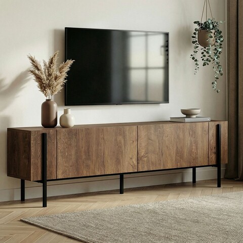 Comoda TV, Hanah Home, Nexus, 180x30x45 cm, Stejar Caucazian / Negru