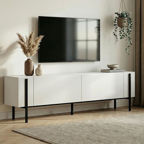 Comoda TV, Hanah Home, Nexus, 180x30x45 cm, Alb/Negru