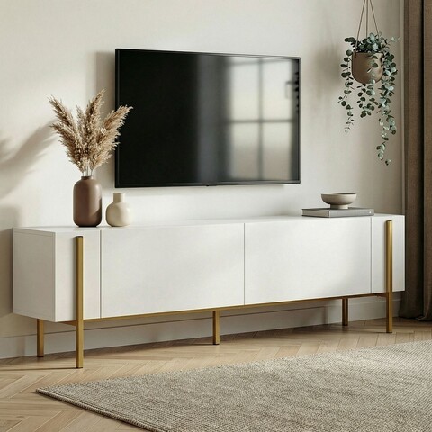 Comoda TV, Hanah Home, Nexus, 180x30x45 cm, Alb/Auriu