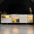 Comoda TV, Hanah Home, Norm, 180x55x32 cm, Travertin / Auriu
