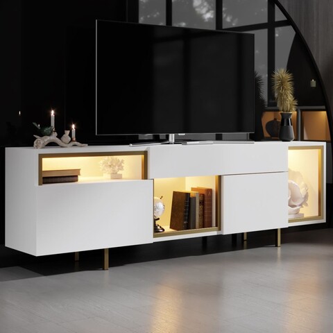 Comoda TV, Hanah Home, Norm, 180x55x32 cm, Alb/Auriu
