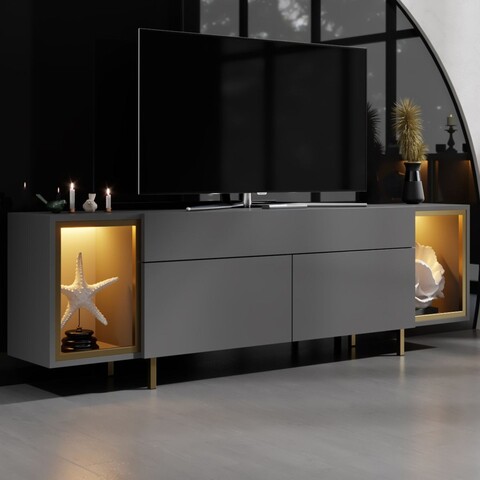 Comoda TV, Hanah Home, Zenith, 180x55x32 cm, Antracit / Aur