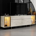 Comoda TV, Hanah Home, Zenith, 180x55x32 cm, Travertin / Auriu