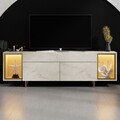 Comoda TV, Hanah Home, Zenith, 180x55x32 cm, Travertin / Auriu