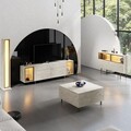 Comoda TV, Hanah Home, Zenith, 180x55x32 cm, Travertin / Auriu