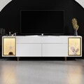 Comoda TV, Hanah Home, Zenith, 180x55x32 cm, Alb/Auriu